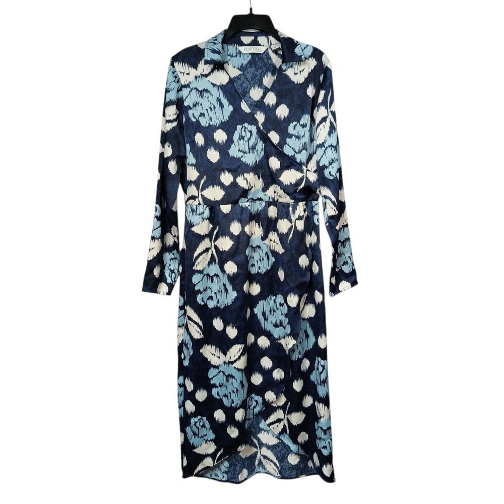 BEAUTIFUL by Lawrence Zarian Women's Printed Faux Wrap Dress Blue Size 8